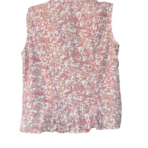 Christopher & Banks Vintage Floral Pink Collared Floral Tanks Pink Buttons - Picture 2 of 5